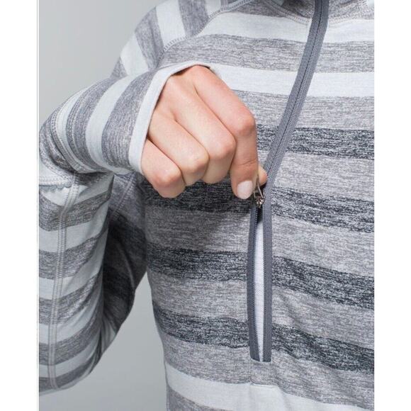 LULULEMON Race Your Pace 1/2 Zip Sz 8 Marshmallow Stripe Heather Slate W3H08S EC - Picture 7 of 11